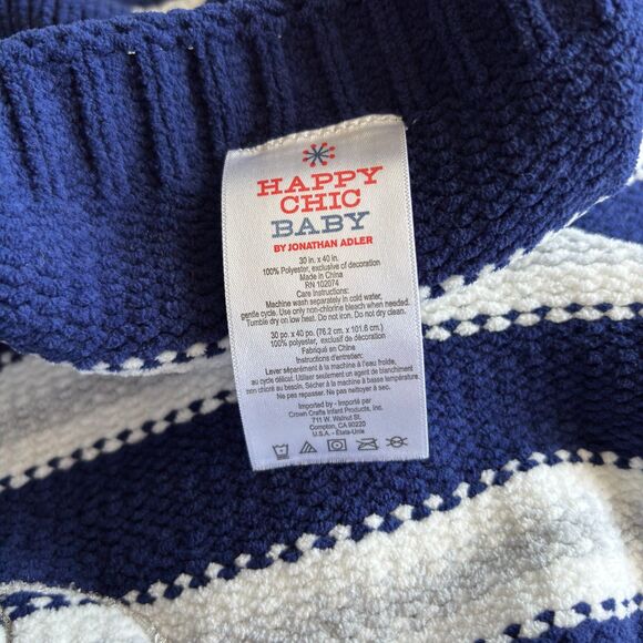 Happy Chic Baby By Johnathan Adler Blue/Gray Elephant Stripe Nursery Blanket - Picture 3 of 4